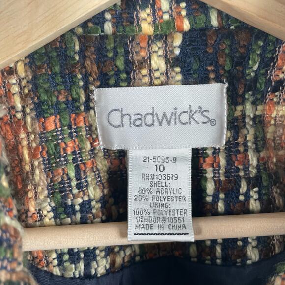 Vintage Plaid Tweed Blazer Jacket Shacket Indie Blue Green Orange Size 10 - Picture 5 of 9